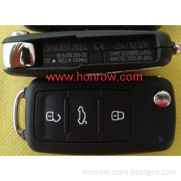 2015 New arrived VW 3 button remote key Model Number is 5KO-959-753-E 434MHZ
